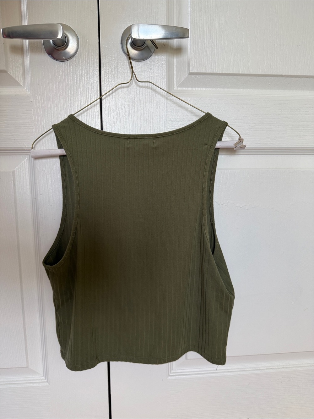 Essentials Olive Ribbed V-Neck Cropped Tank - Picture 3 of 4